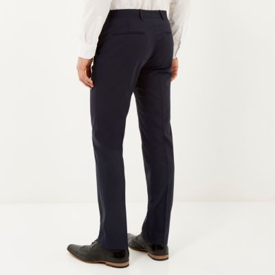 Navy blue wool-blend slim suit trousers